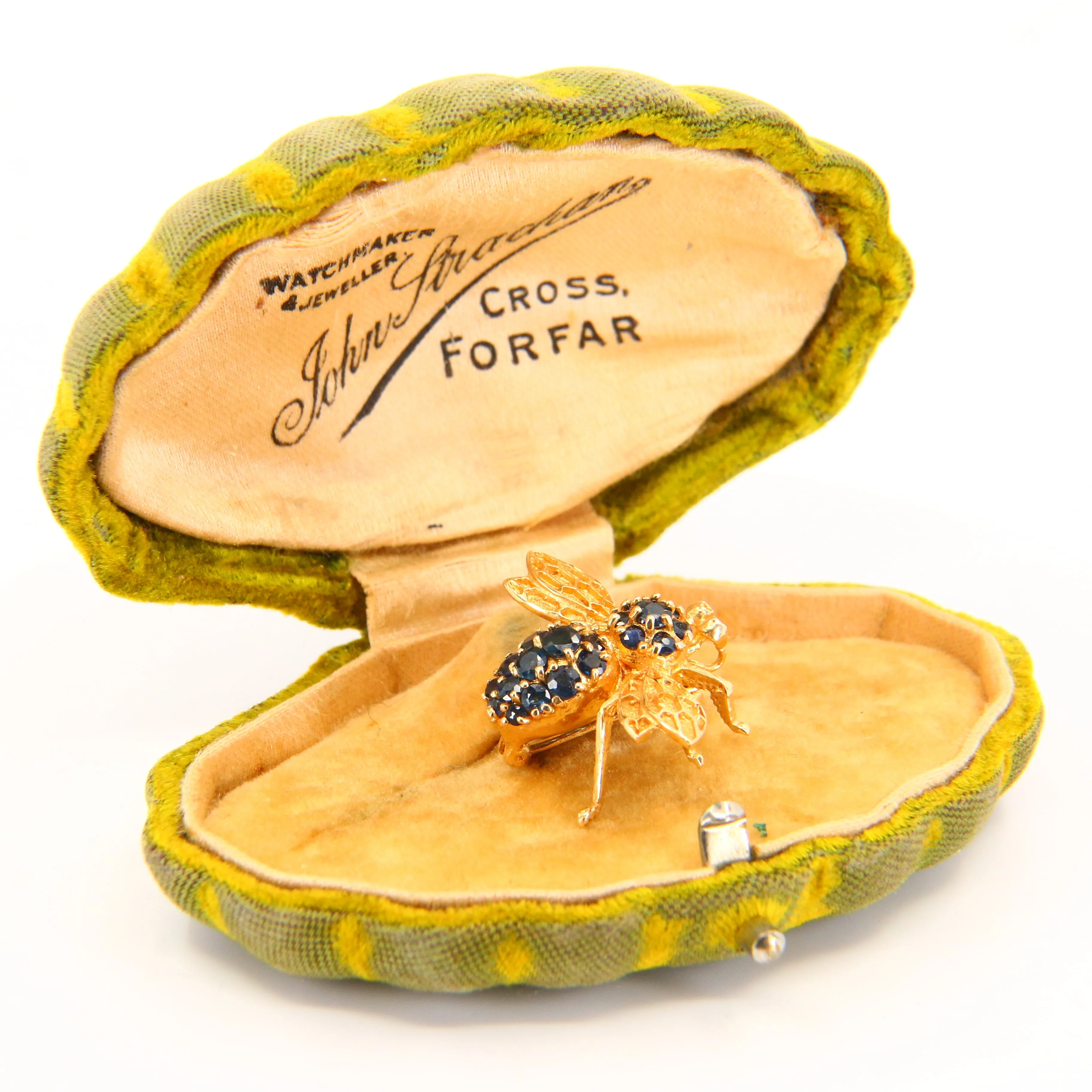 Vintage 14K Queen Bee Brooch Blue Sapphire & Yellow Gold Insect Brooch Boxed Gift