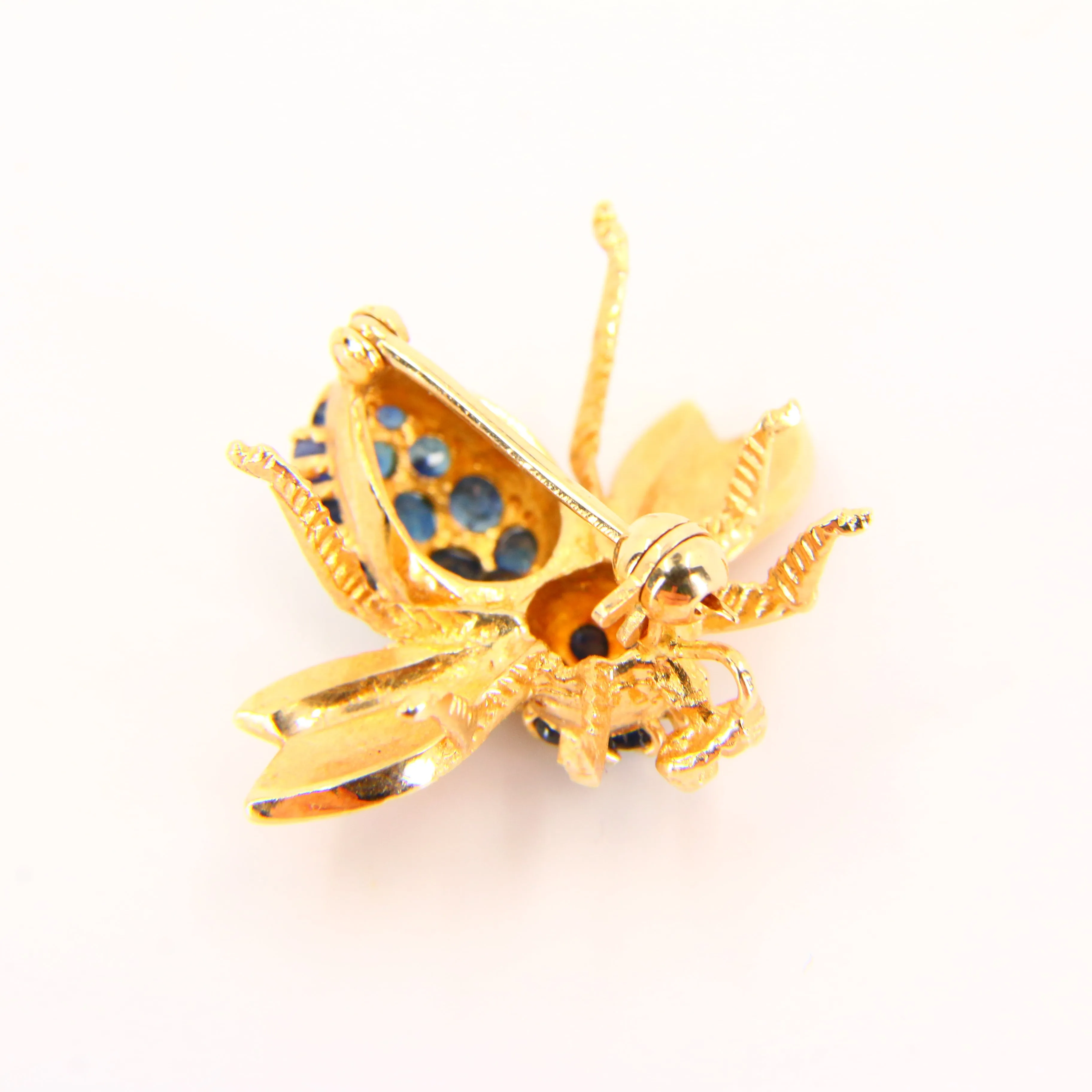 Vintage 14K Queen Bee Brooch Blue Sapphire & Yellow Gold Insect Brooch Boxed Gift