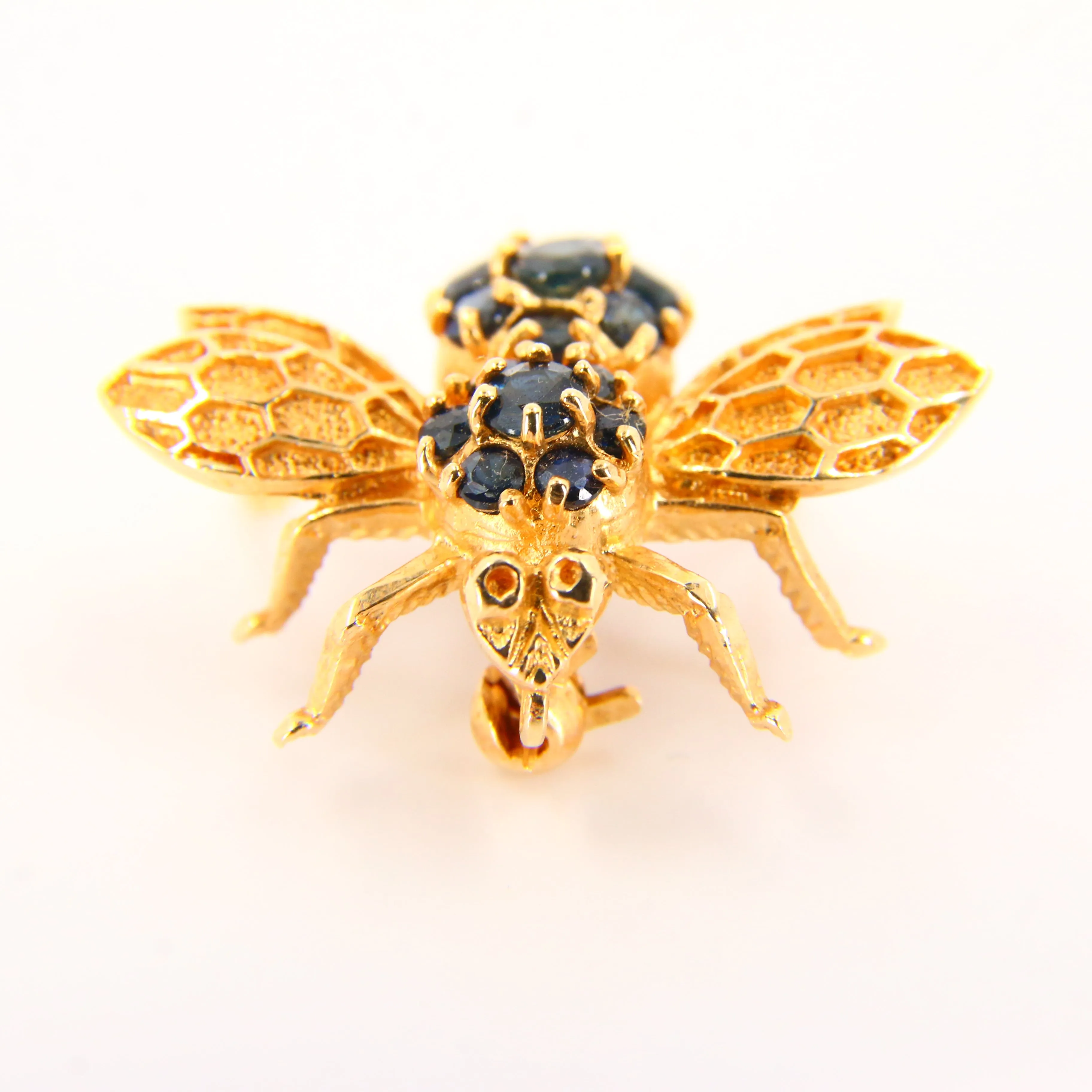 Vintage 14K Queen Bee Brooch Blue Sapphire & Yellow Gold Insect Brooch Boxed Gift