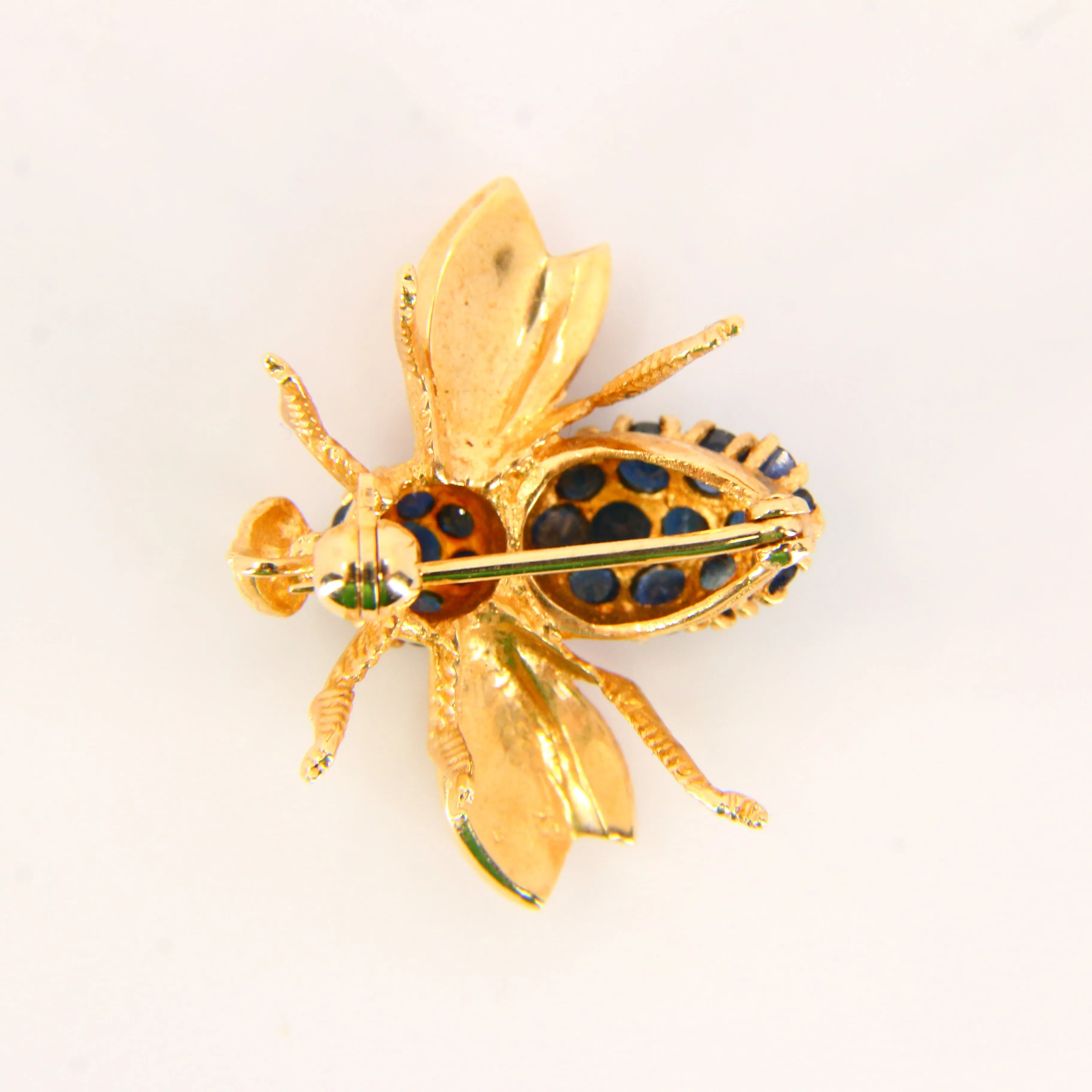 Vintage 14K Queen Bee Brooch Blue Sapphire & Yellow Gold Insect Brooch Boxed Gift