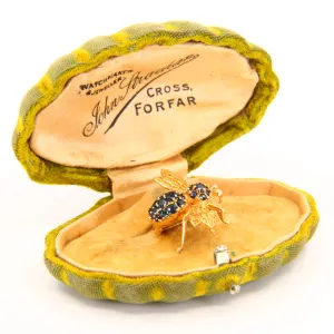 Vintage 14K Queen Bee Brooch Blue Sapphire & Yellow Gold Insect Brooch Boxed Gift