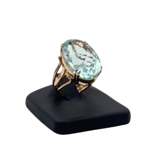 Vintage 14k Yellow Gold Triple Split Shank 22.0ct Aquamarine Ring