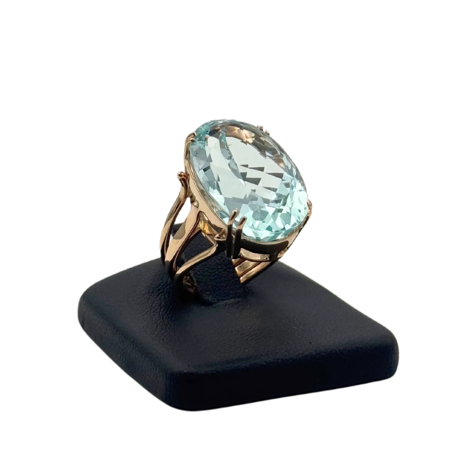 Vintage 14k Yellow Gold Triple Split Shank 22.0ct Aquamarine Ring