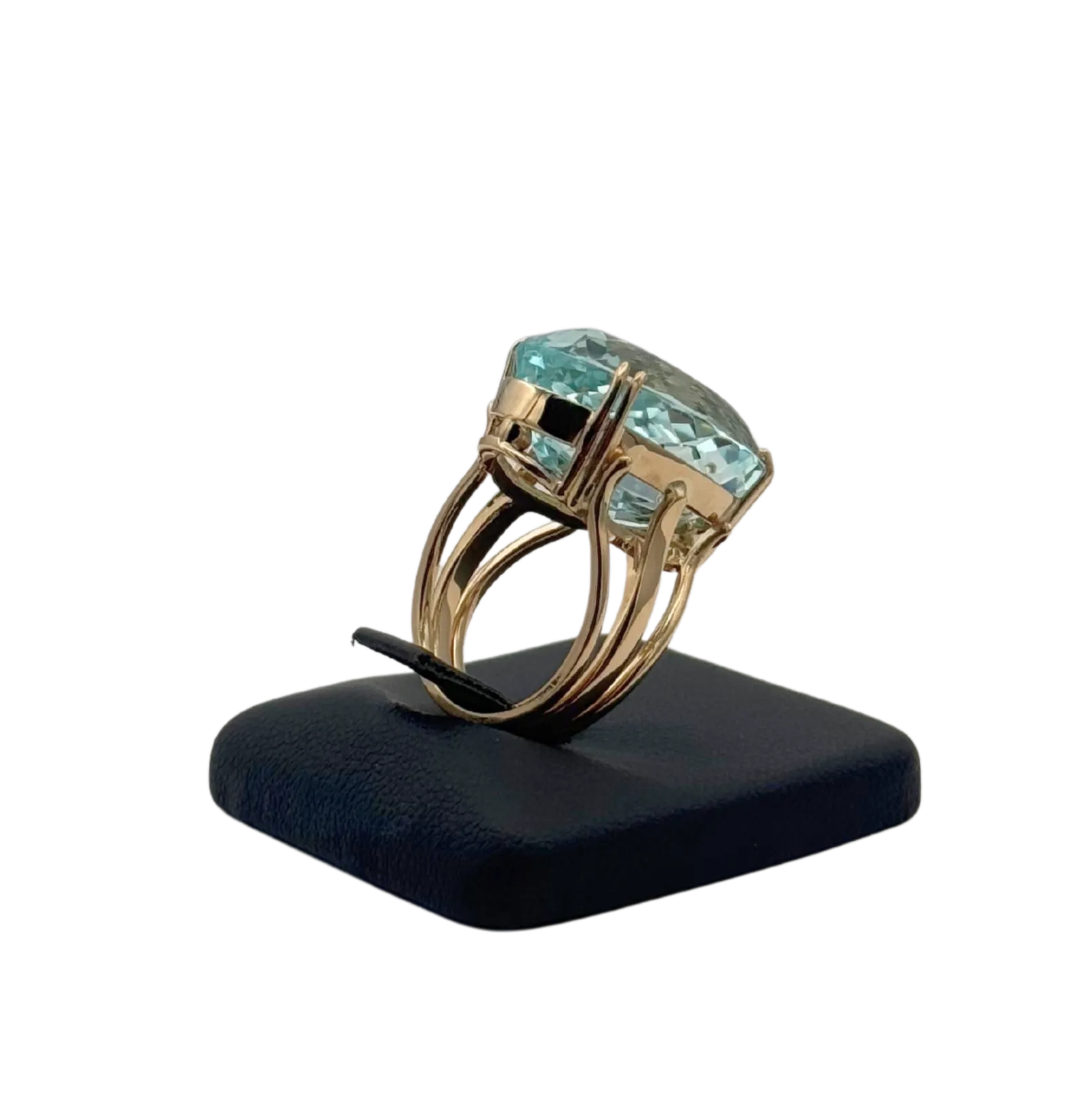 Vintage 14k Yellow Gold Triple Split Shank 22.0ct Aquamarine Ring