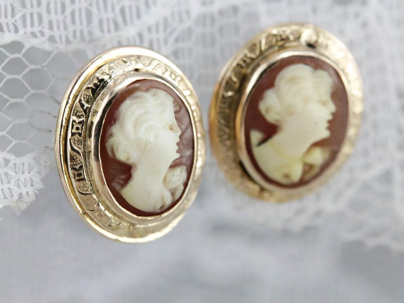 Vintage Cameo Stud Earrings