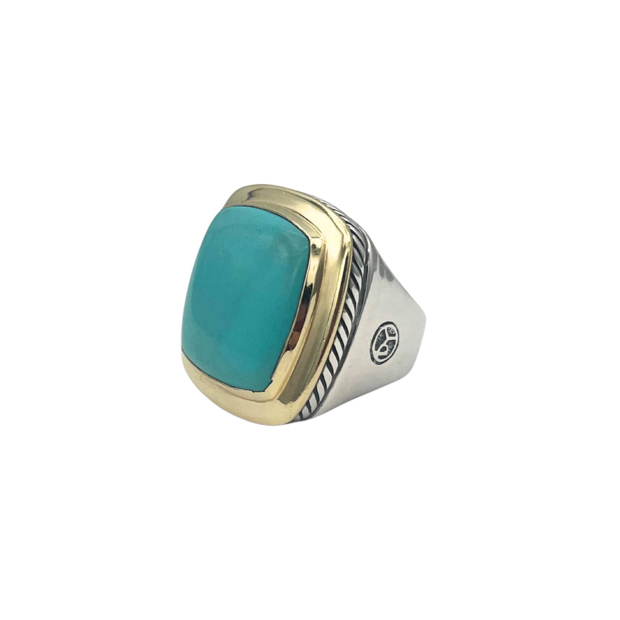 Vintage David Yurman Albion Cushion Cabochon Cut Turquoise ring 18k and Silver