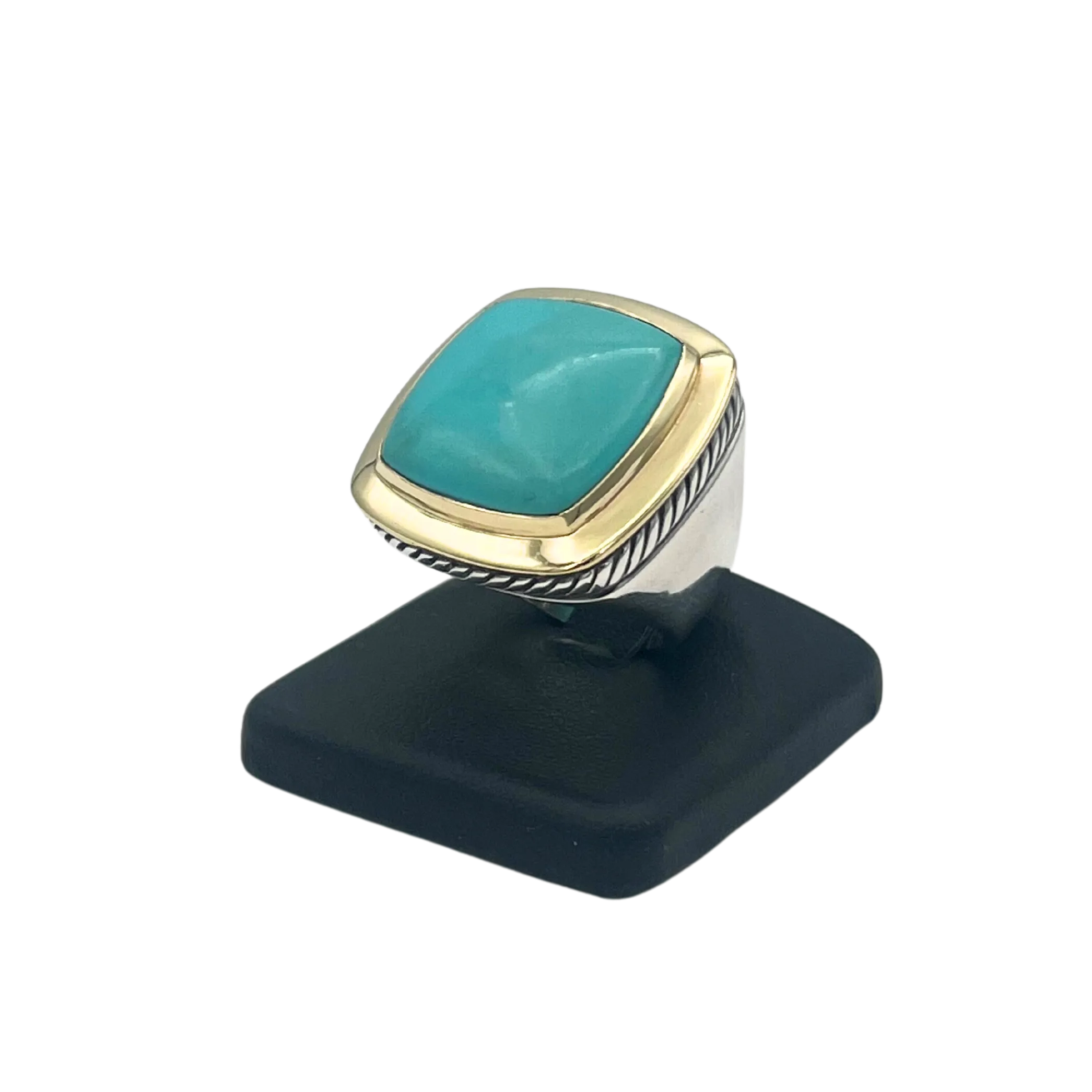 Vintage David Yurman Albion Cushion Cabochon Cut Turquoise ring 18k and Silver