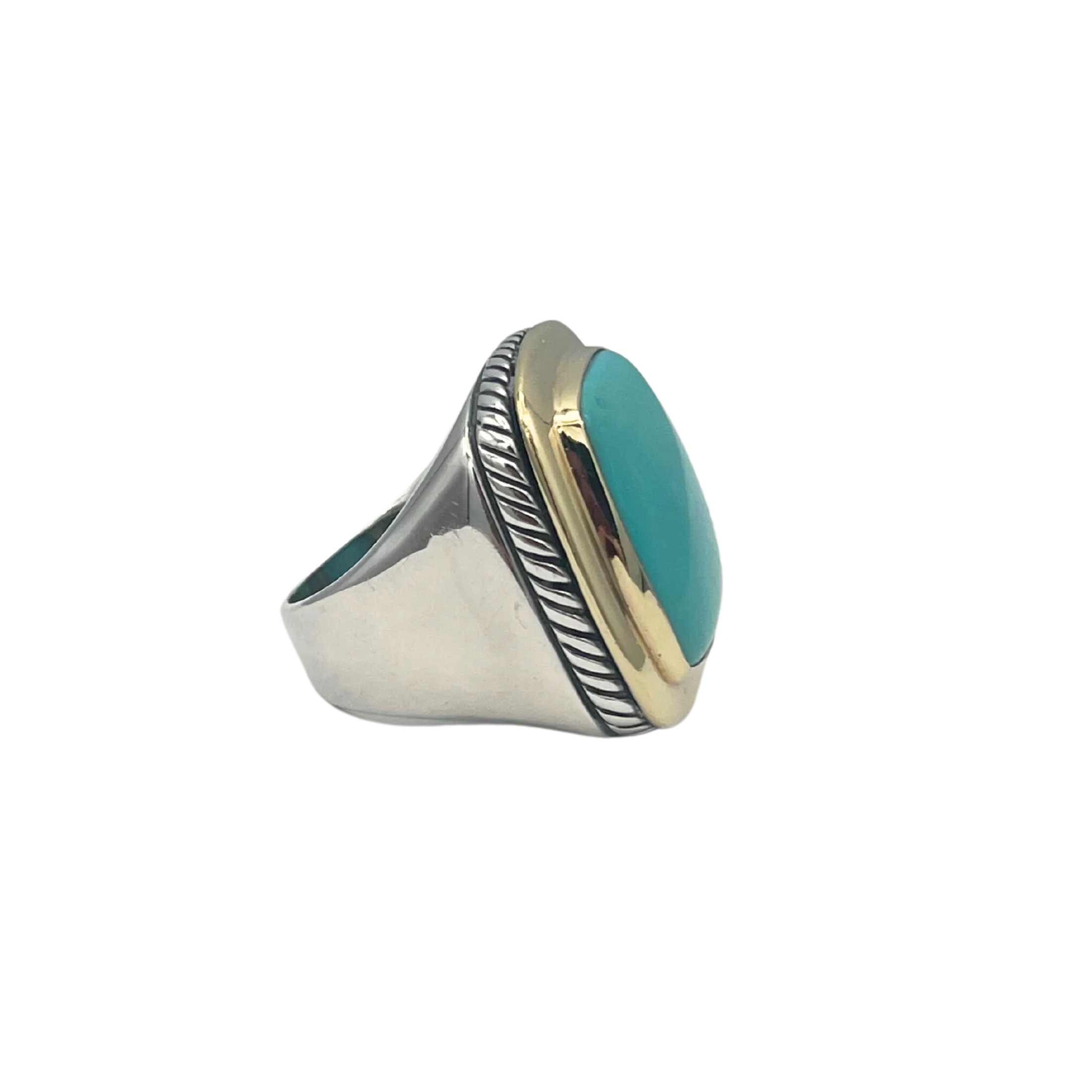 Vintage David Yurman Albion Cushion Cabochon Cut Turquoise ring 18k and Silver