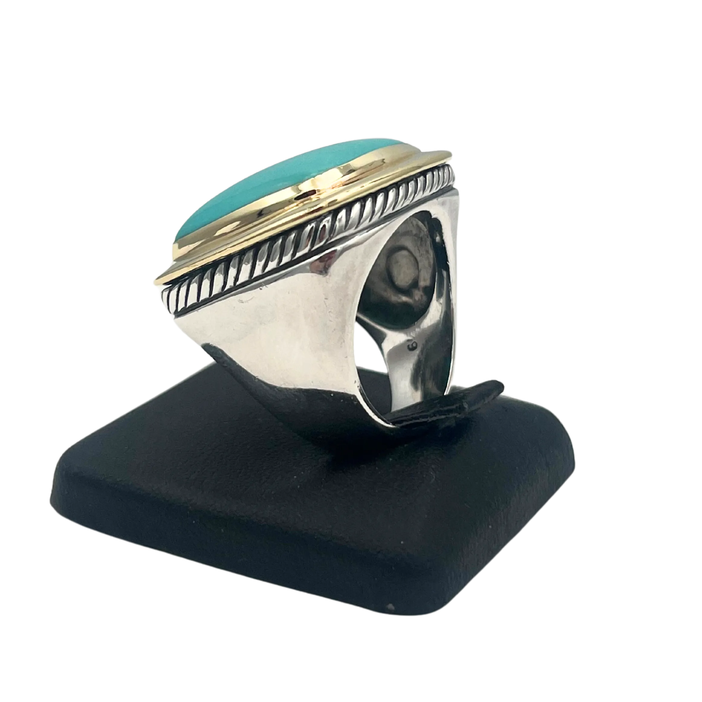 Vintage David Yurman Albion Cushion Cabochon Cut Turquoise ring 18k and Silver