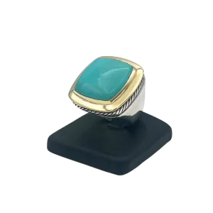 Vintage David Yurman Albion Cushion Cabochon Cut Turquoise ring 18k and Silver