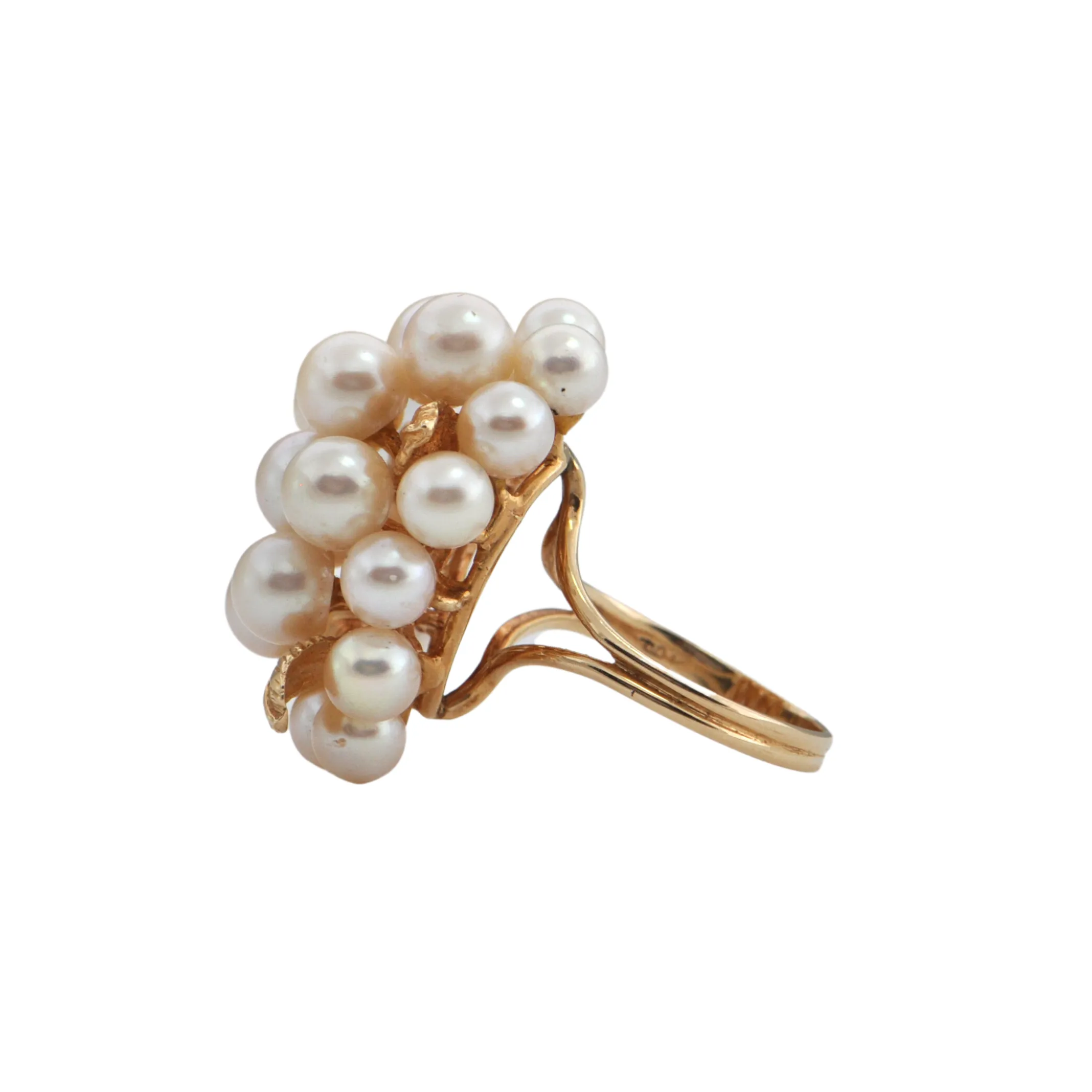 Vintage Pearl and Gold Leaf Cluster Ring
