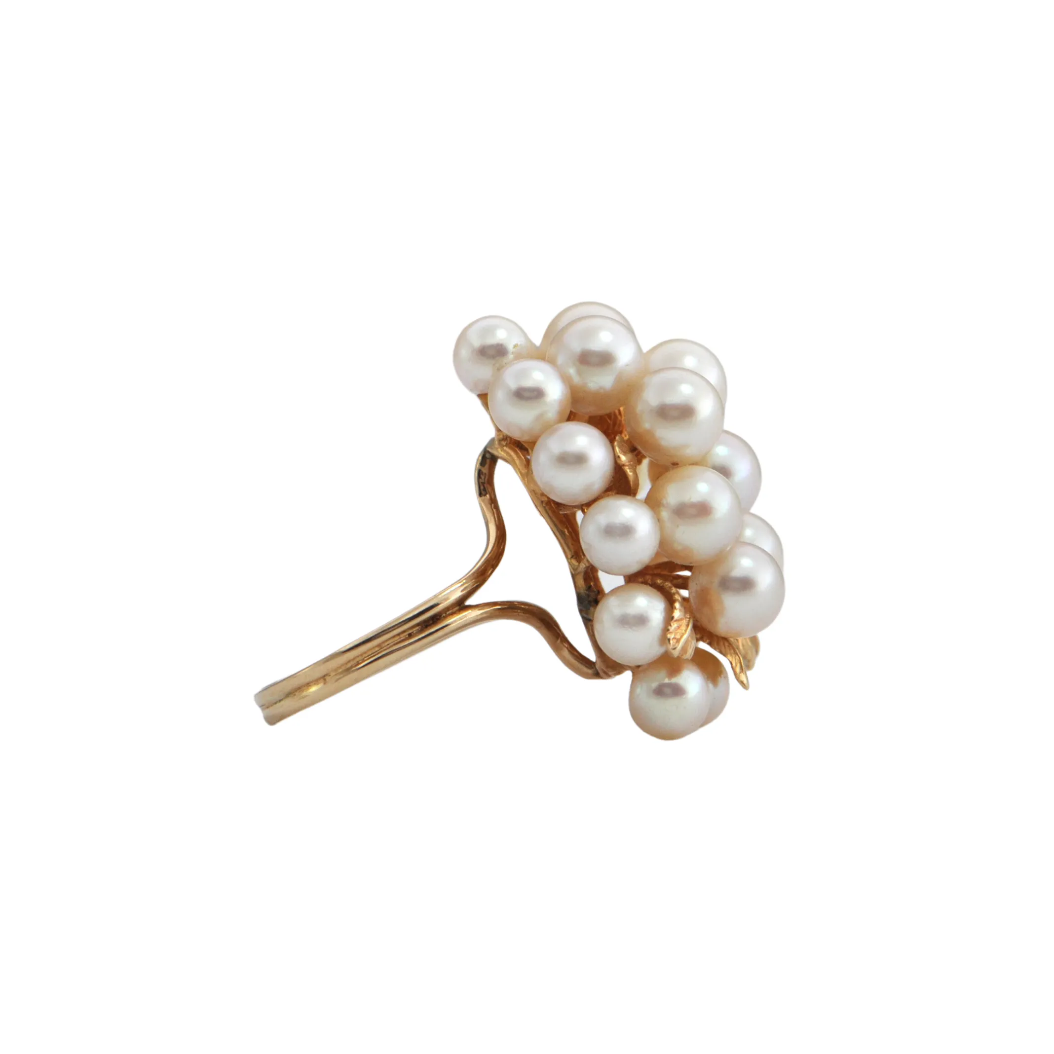 Vintage Pearl and Gold Leaf Cluster Ring