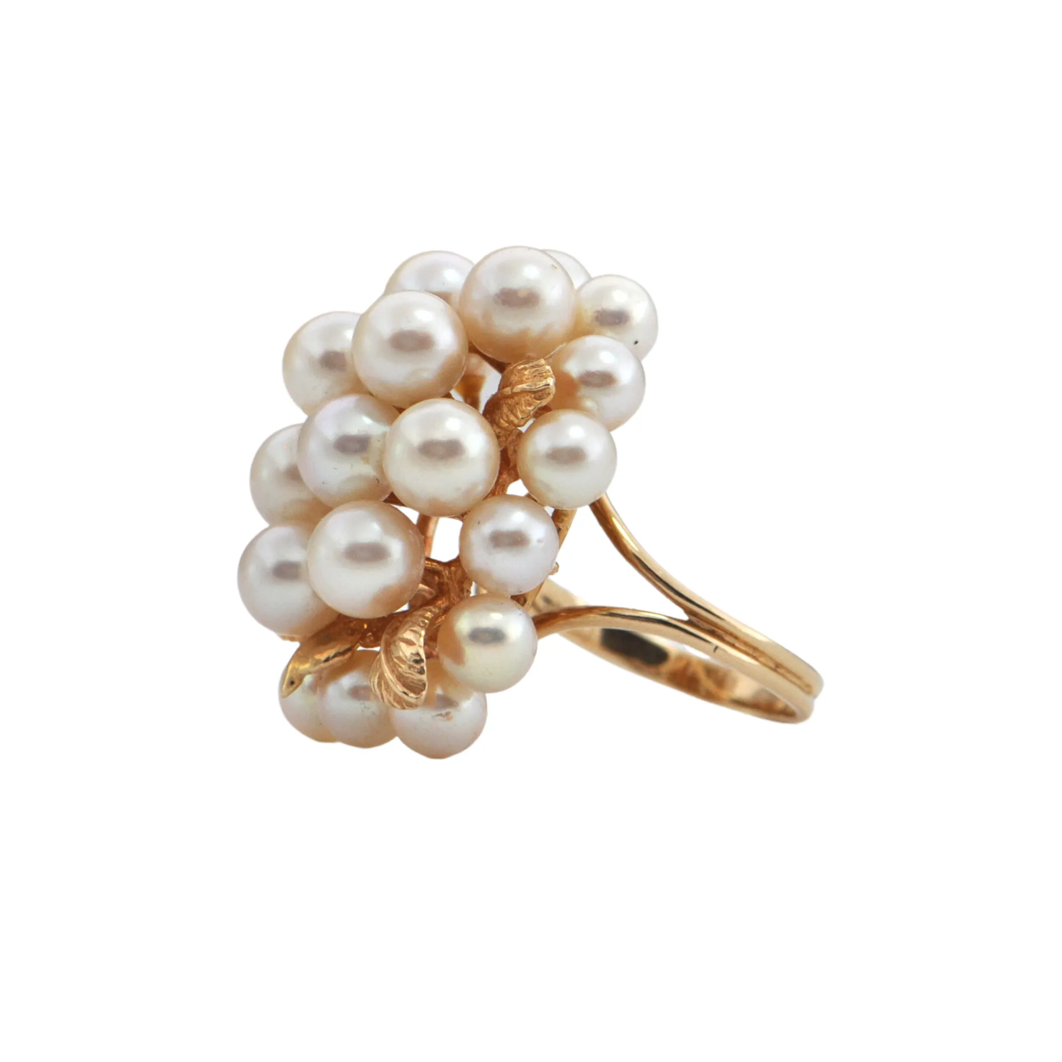 Vintage Pearl and Gold Leaf Cluster Ring