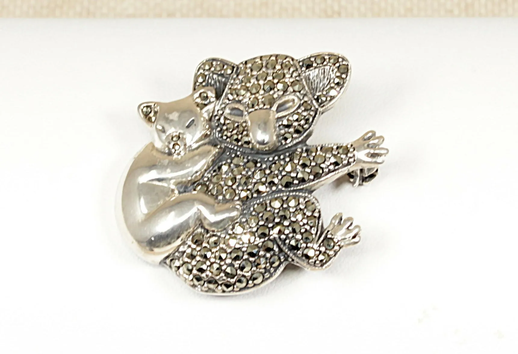 Vintage Silver Mother and baby Koala Brooch