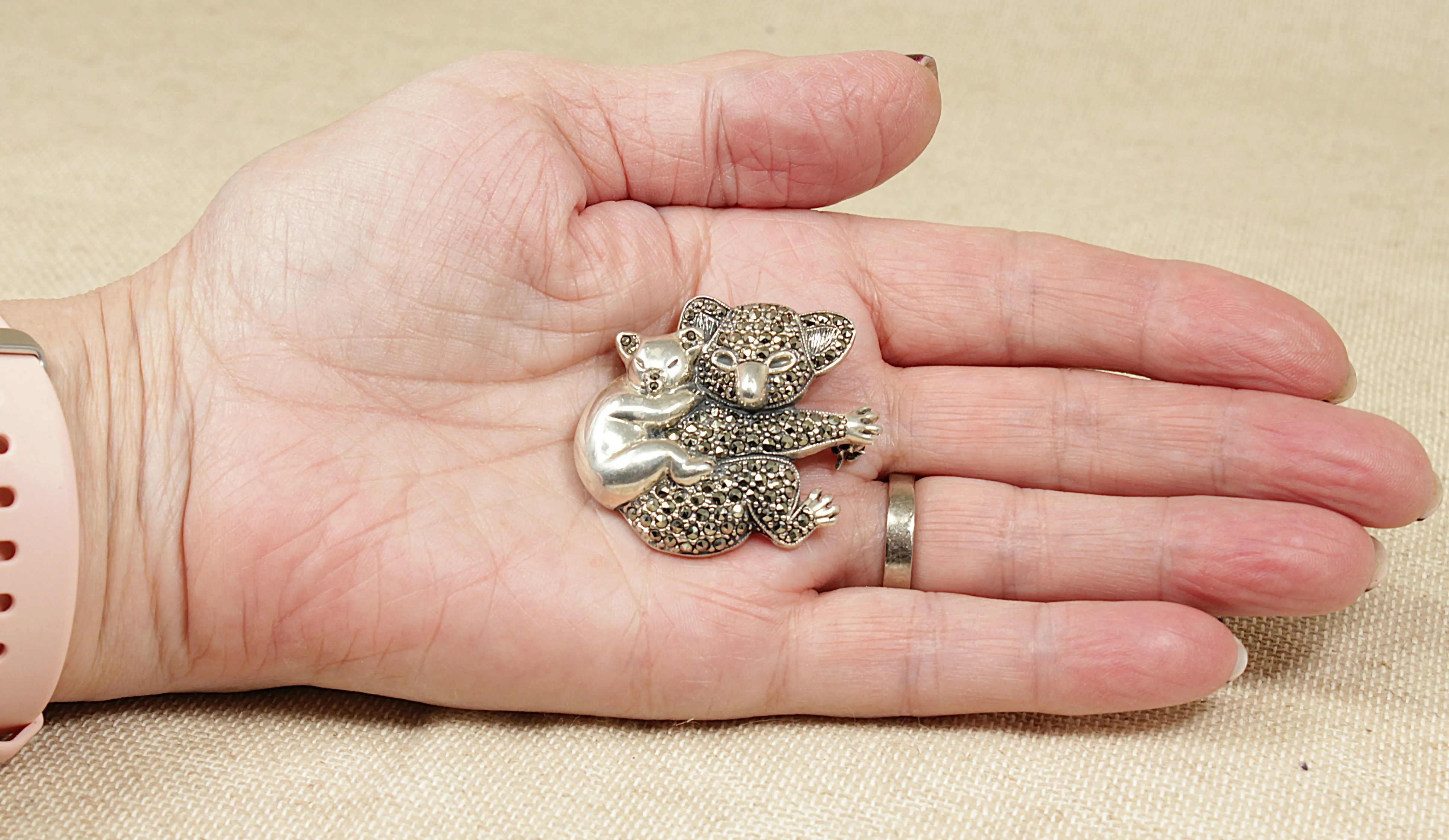 Vintage Silver Mother and baby Koala Brooch