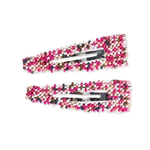 Violet Confetti Beaded Snap Hair Clip Hot Pink and Navy