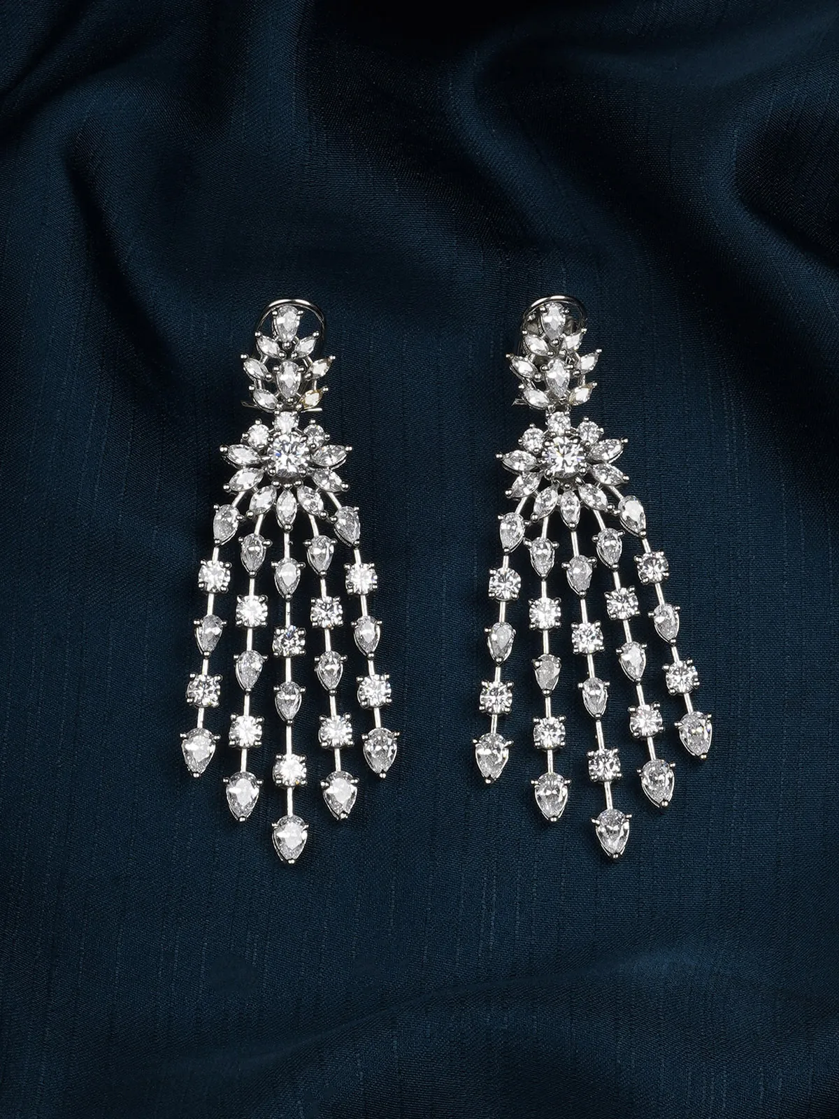White Color Silver Plated Faux Diamond Earrings - CZEAR514