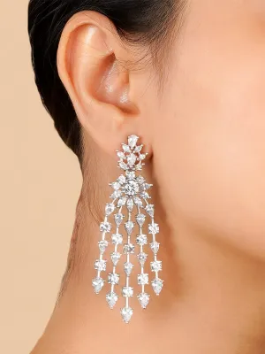 White Color Silver Plated Faux Diamond Earrings - CZEAR514