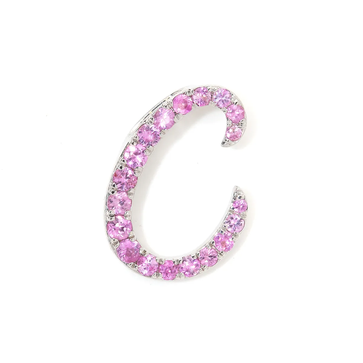 White Gold and Pink Sapphire Italic Initial