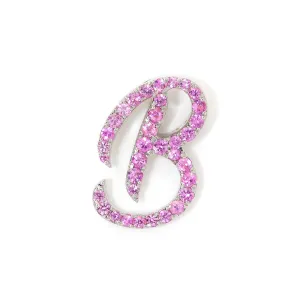 White Gold and Pink Sapphire Italic Initial