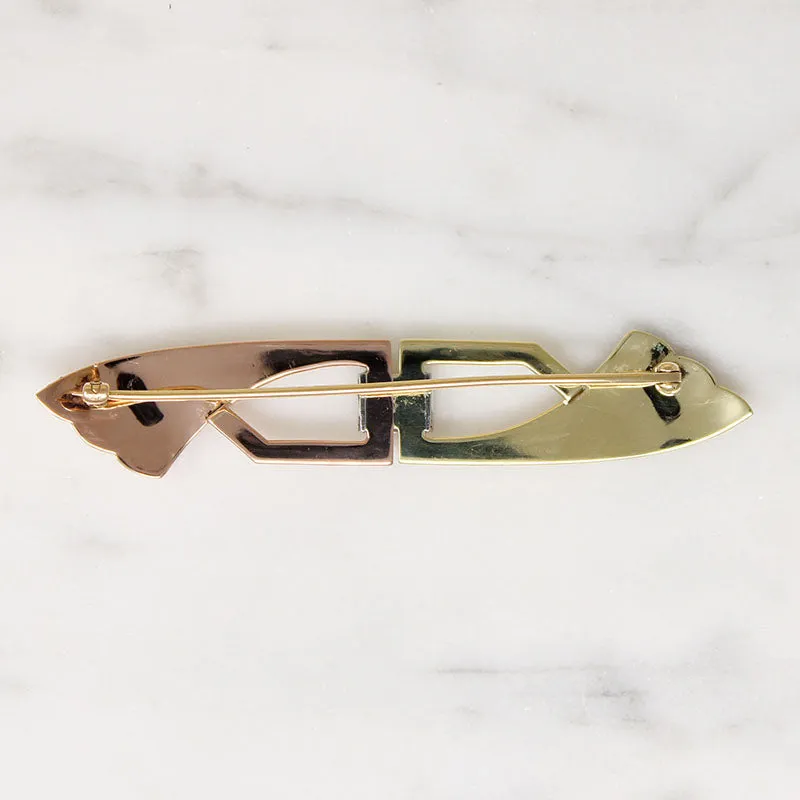Yellow & Rose Gold Retro Brooch with Diamond-Set Platinum Detail