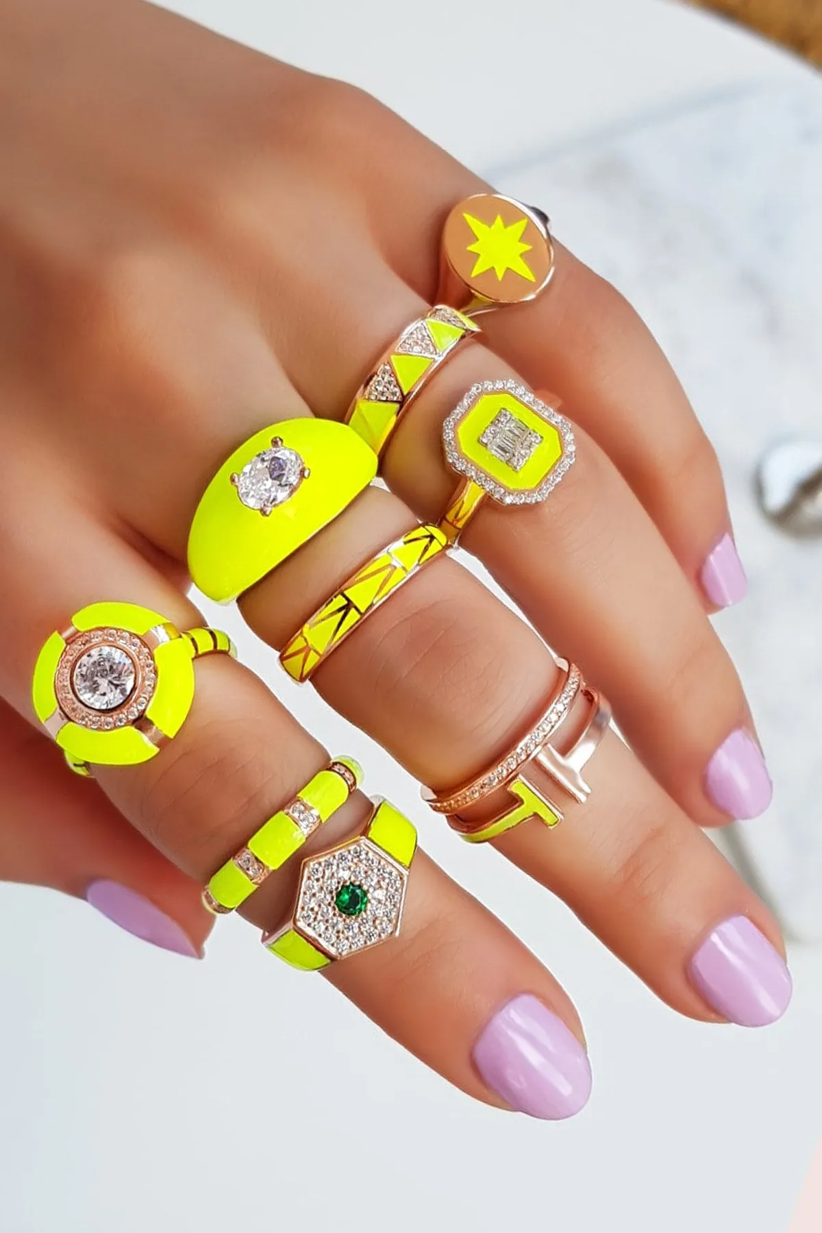 Yellow Neon Adjustable Ring in Sterling Silver